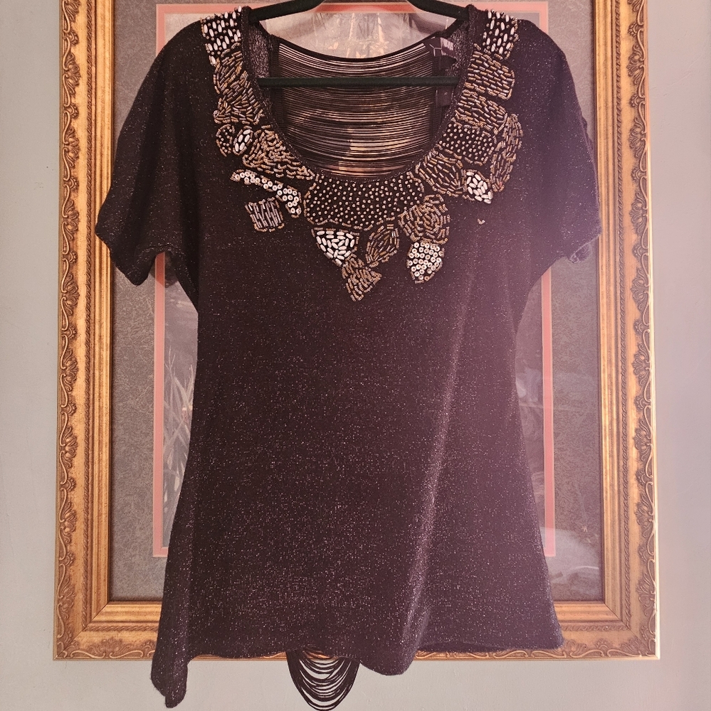 BKE Blue Silver Embellished Blouse S